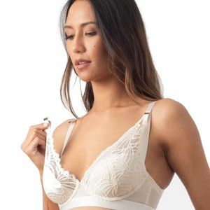 Project Me hotmilk Warrior Plunge Ivory White Lace Contour Nursing Bra Size 32D